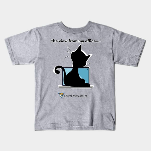 Cat with a view Kids T-Shirt by i4ni Studio